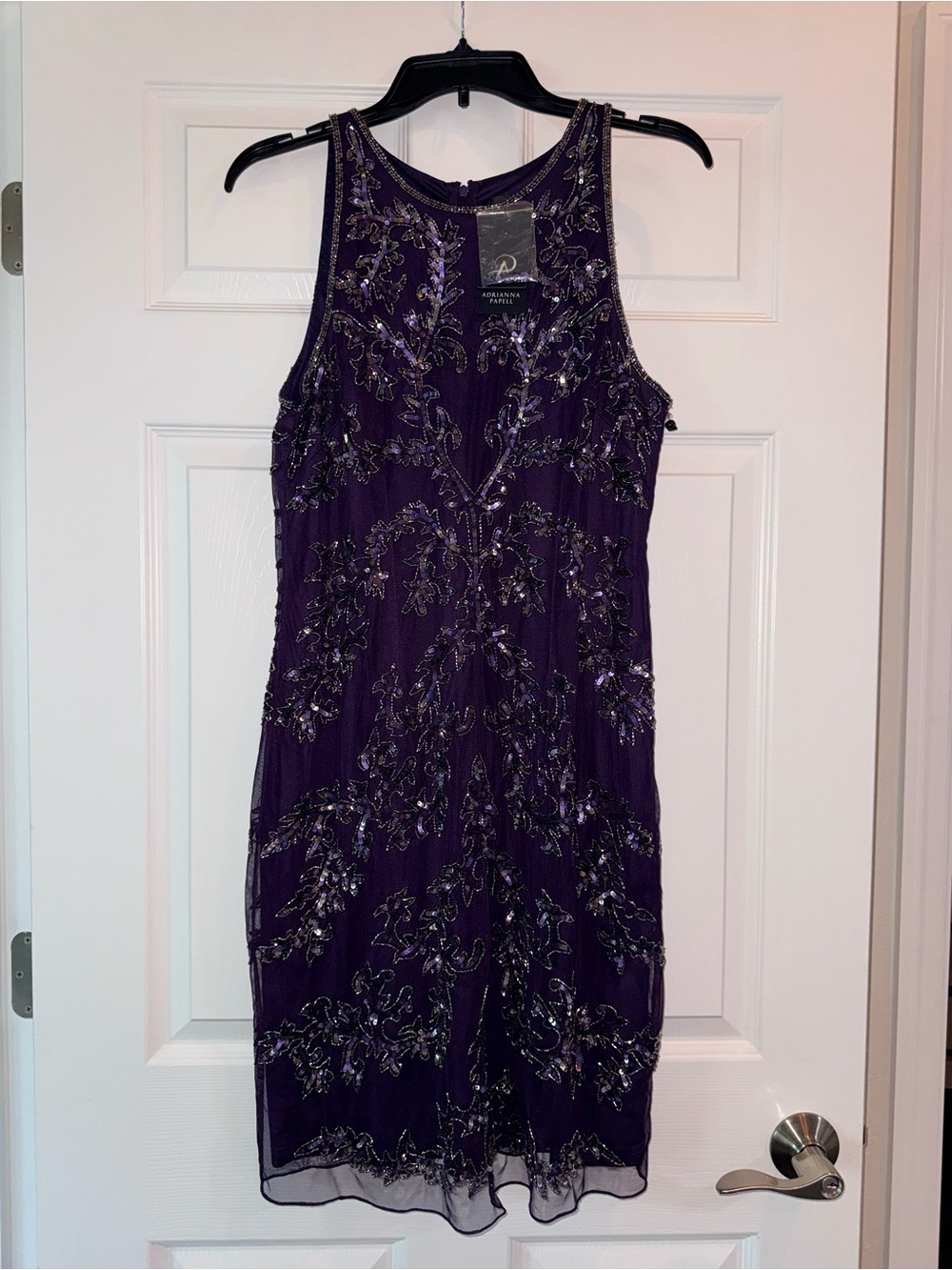 Adrianna Papell Purple Beaded Sleeveless Midi Dress